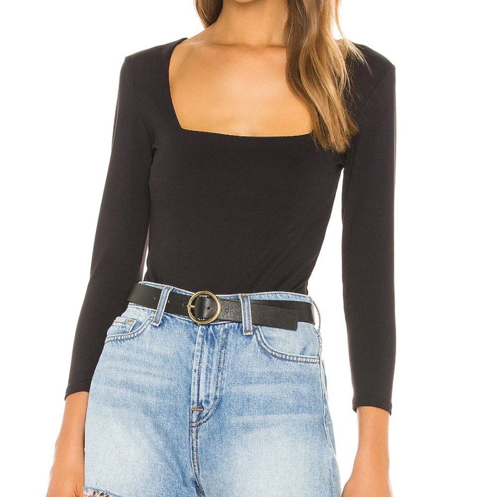 Revolve Free People Black Square Neck Body Suit Size: Large